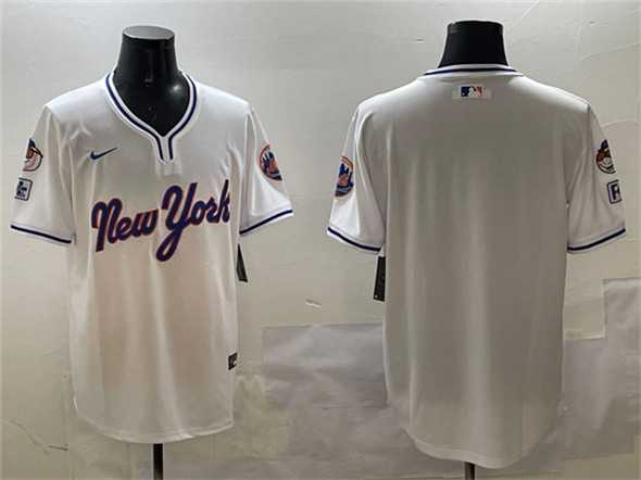 Mens New York Mets Blank White 2025 Spring Training Stitched Jersey